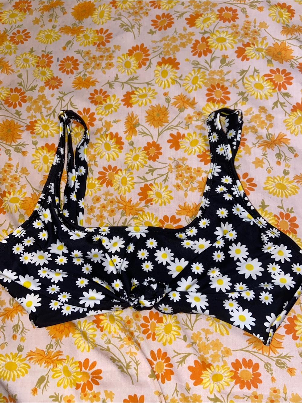 BLACK DAISY BIKINI TOP Center Knot CYN & LUCA